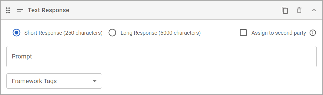 User interface for text response with options for short and long responses.